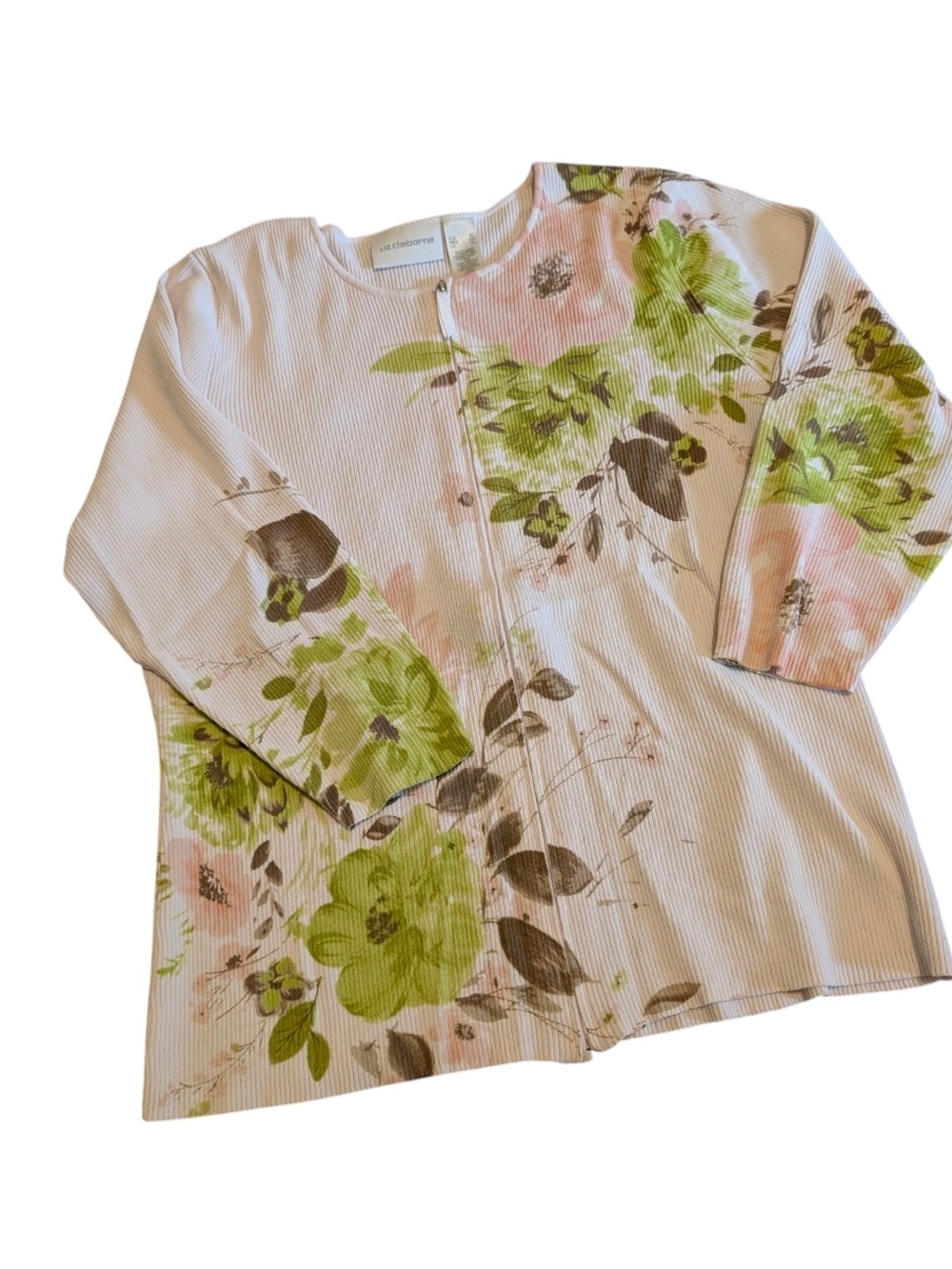 Liz Claiborne Ribbed Knit Cardigan — Pastel Multicolor